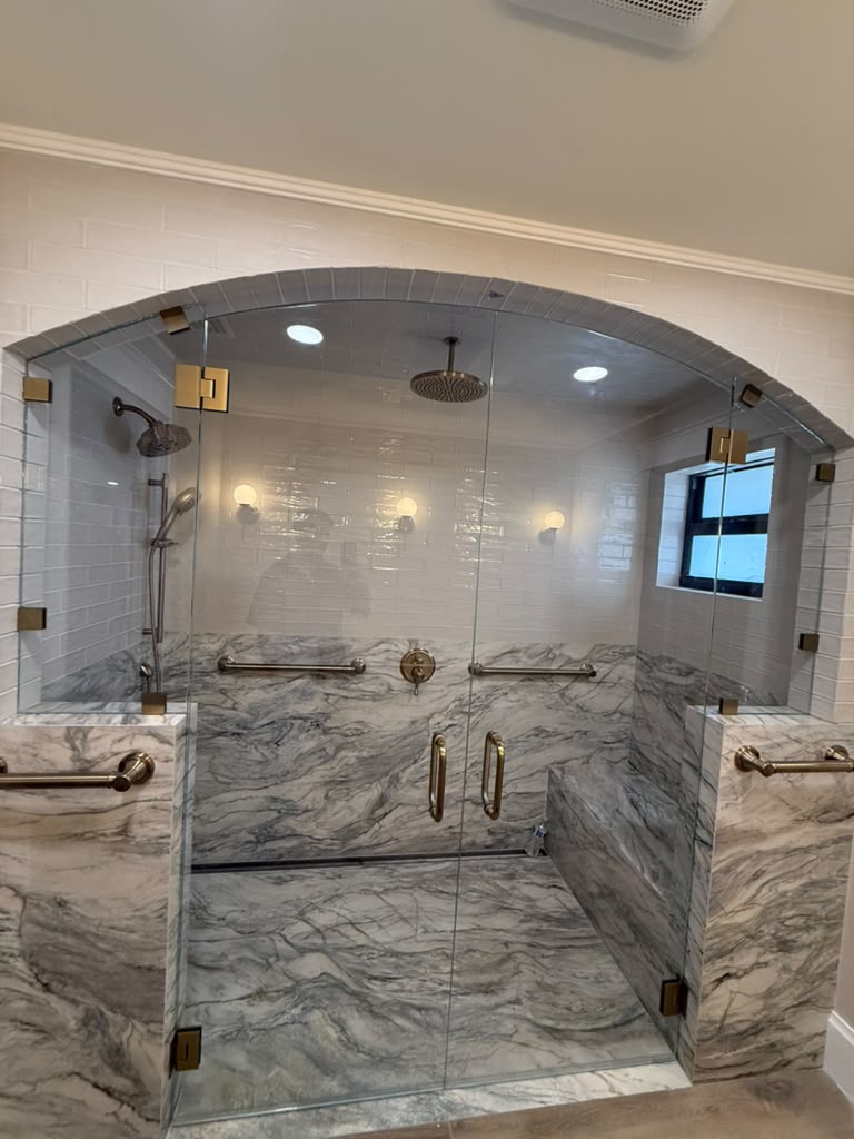 Glass shower door project completed by JCGLASS AND SHOWER DOOR LLC